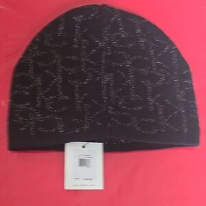 Calvin Klein Black and Silver Logo Beanie